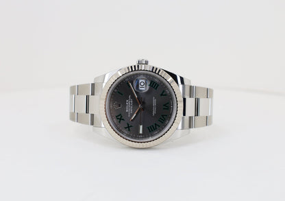 Rolex Datejust 41 White Gold/Steel Slate Roman Dial Fluted Bezel Oyster Bracelet 126334 - Luxury Time NYC