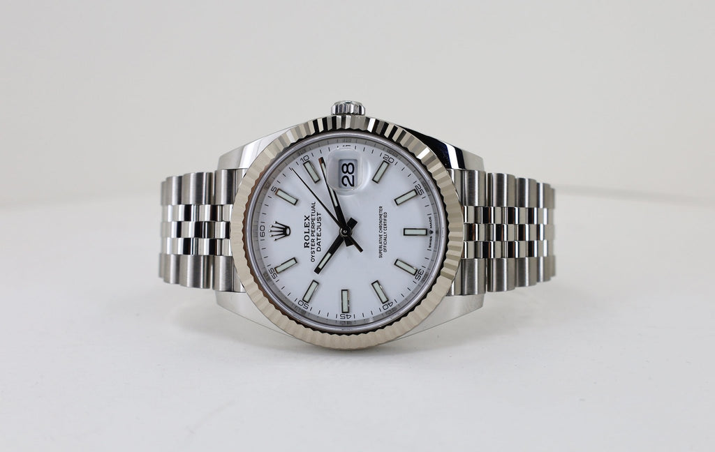Rolex Datejust 41 White Gold/Steel White Index Dial Fluted Bezel Jubilee Bracelet 126334 - Luxury Time NYC
