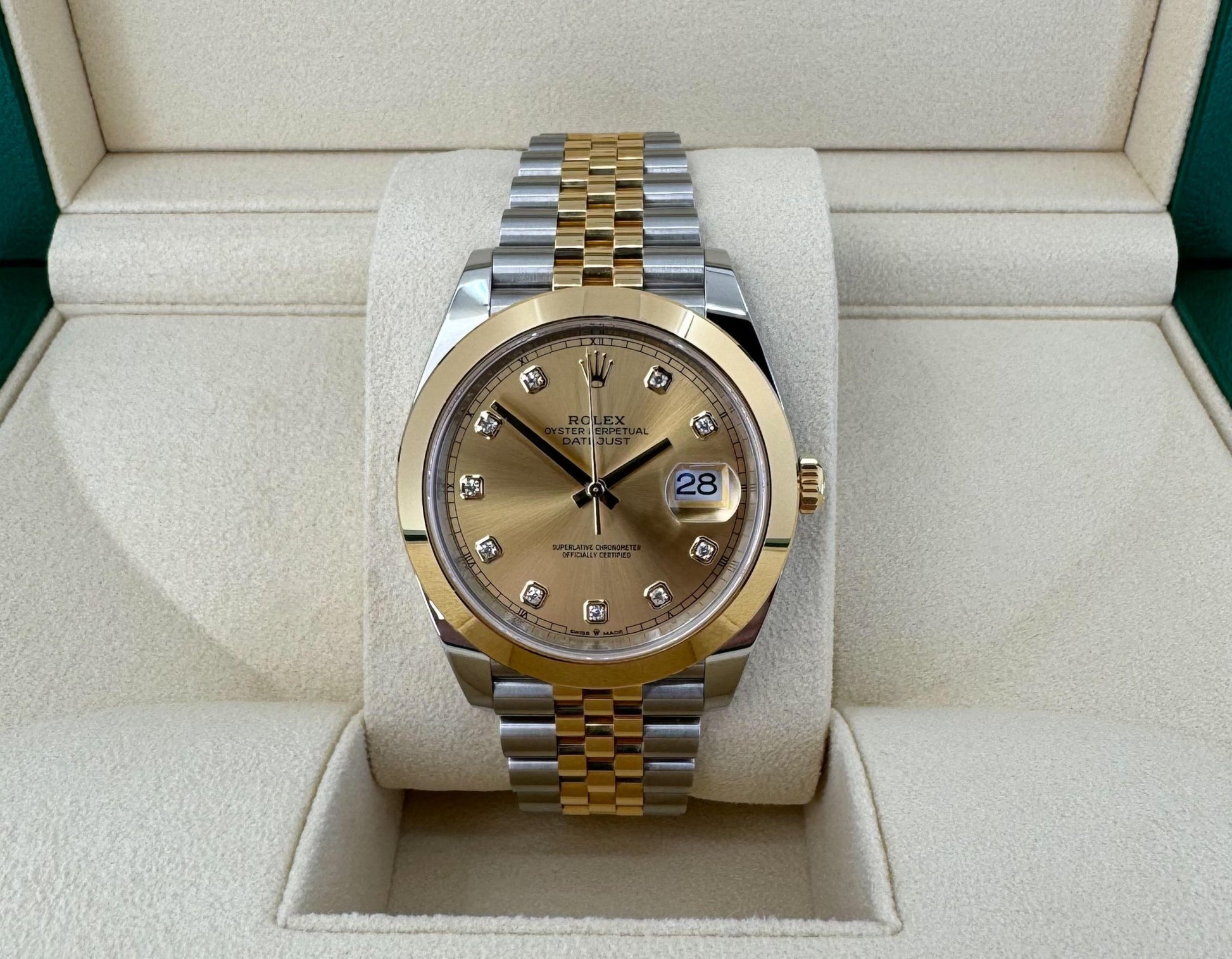 Rolex Datejust 41 Yellow Gold/Steel Champagne Diamond Dial Smooth Bezel Jubilee Bracelet 126303 - Luxury Time NYC