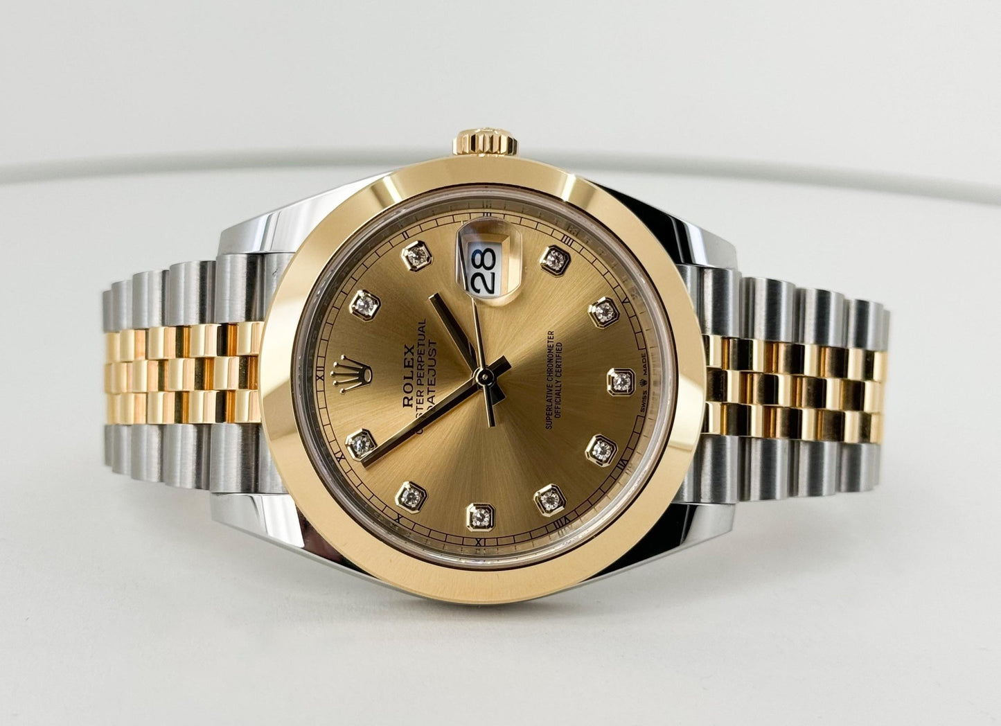 Rolex Datejust 41 Yellow Gold/Steel Champagne Diamond Dial Smooth Bezel Jubilee Bracelet 126303 - Luxury Time NYC
