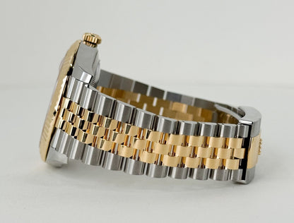 Rolex Datejust 41 Yellow Gold/Steel White Index Dial Fluted Bezel Jubilee Bracelet 126333 - Luxury Time NYC