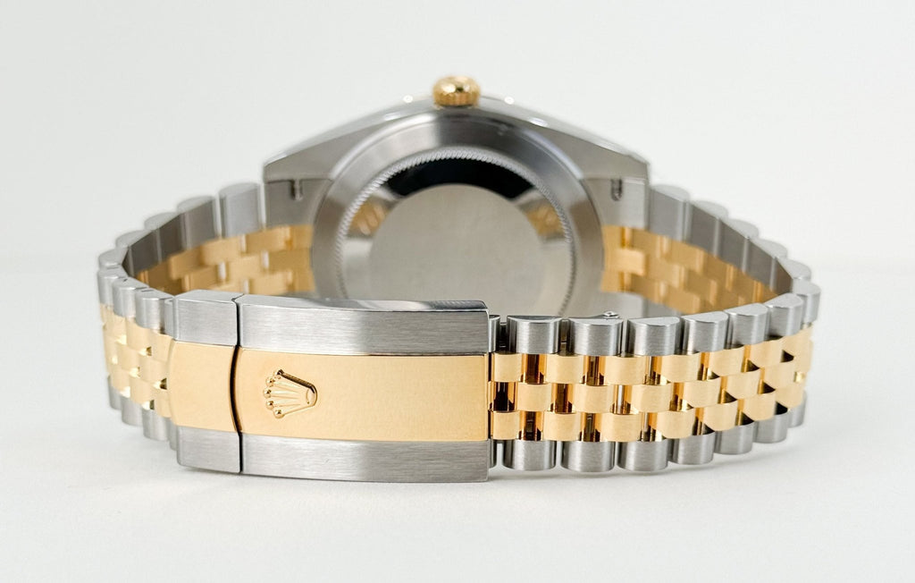 Rolex Datejust 41 Yellow Gold/Steel White Index Dial Fluted Bezel Jubilee Bracelet 126333 - Luxury Time NYC