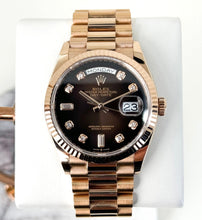 Load image into Gallery viewer, Rolex Day-Date 36 Rose Gold Brown Ombre Diamond Dial &amp; Fluted Bezel President Bracelet 128235 - Luxury Time NYC