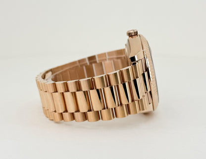 Rolex Day-Date 40 Rose Gold Chocolate Roman Dial & Fluted Bezel President Bracelet 228235 - Luxury Time NYC