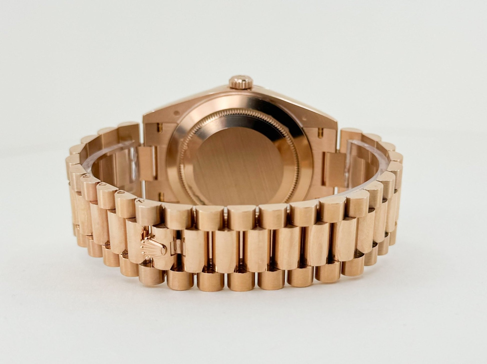 Rolex Day-Date 40 Rose Gold Chocolate Roman Dial & Fluted Bezel President Bracelet 228235 - Luxury Time NYC