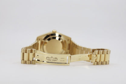 Rolex Day-Date 40 Yellow Gold Black Diagonal Motif Index Dial & Fluted Bezel President Bracelet 228238 - Luxury Time NYC INC