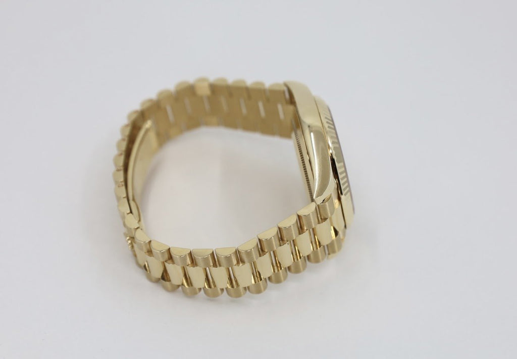 Rolex Day-Date 40 Yellow Gold Black Diagonal Motif Index Dial & Fluted Bezel President Bracelet 228238 - Luxury Time NYC INC