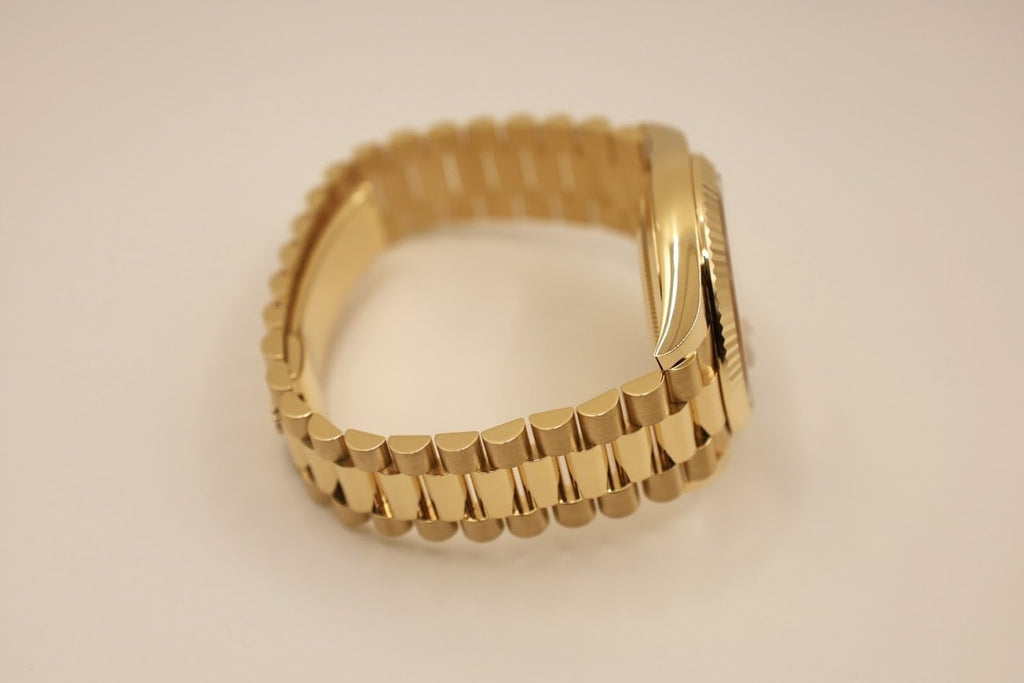 Rolex Day-Date 40 Yellow Gold Champagne Roman Dial & Fluted Bezel President Bracelet 228238 - Luxury Time NYC INC