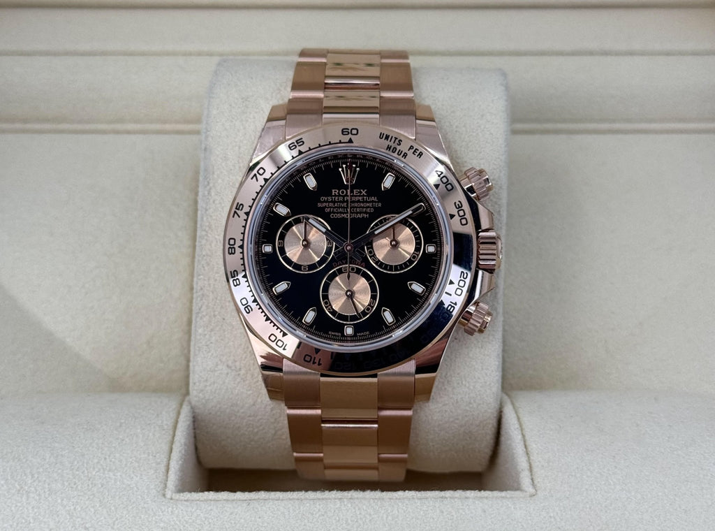 Rolex Daytona 116505 Black Index Pink Subdials Rose Gold Oyster Chronograph - Luxury Time NYC
