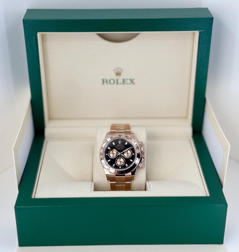 Rolex Daytona 116505 Black Index Pink Subdials Rose Gold Oyster Chronograph - Luxury Time NYC