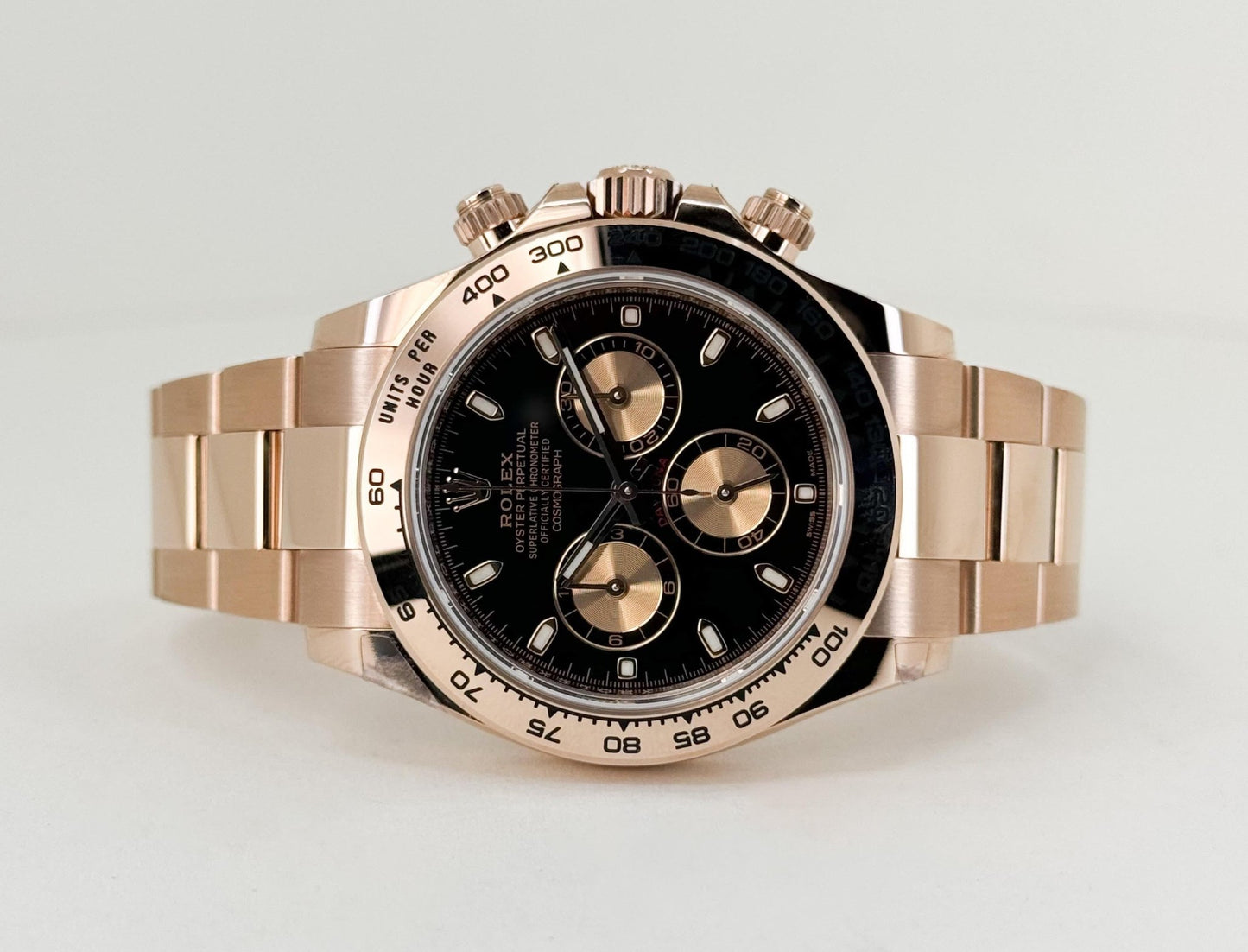 Rolex Daytona 116505 Black Index Pink Subdials Rose Gold Oyster Chronograph - Luxury Time NYC