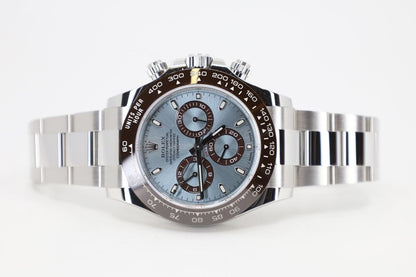 Rolex Daytona Platinum Ice Blue Index Dial Chestnut Brown Ceramic Bezel Oyster Bracelet 116506 - Luxury Time NYC INC