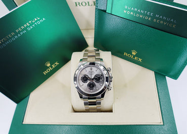 Rolex Daytona White Gold Steel/Silver Index Dial White Gold Bezel Oyster Bracelet 116509 - Luxury Time NYC