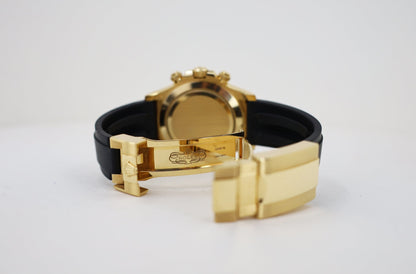 Rolex Daytona Yellow Gold White Index Dial Ceramic Bezel Oysterflex Rubber Bracelet 116518LN - Luxury Time NYC