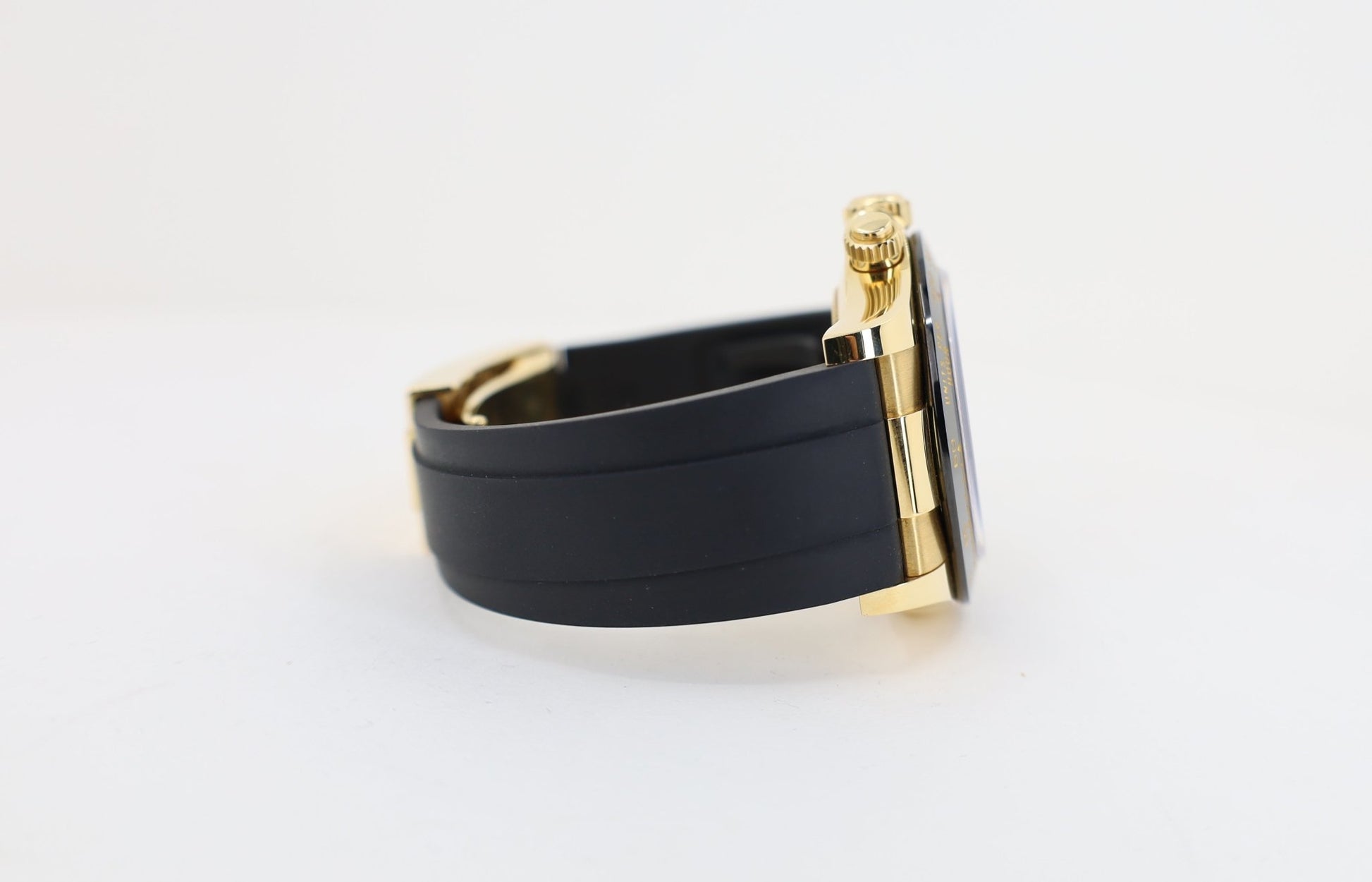 Rolex Daytona Yellow Gold White Index Dial Ceramic Bezel Oysterflex Rubber Bracelet 116518LN - Luxury Time NYC