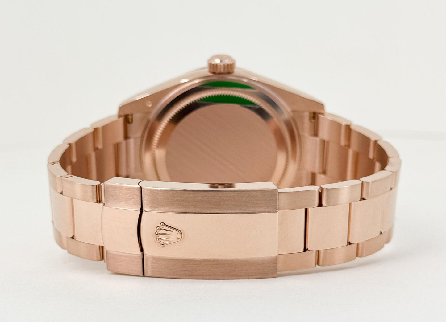 Rolex Everose Gold Sky-Dweller Watch - Fluted Ring Command Bezel - Blue-Green Index Dial - Oyster Bracelet - Luxury Time NYC