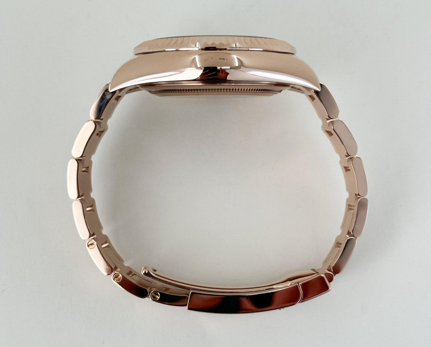 Rolex Everose Gold Sky-Dweller Watch - Fluted Ring Command Bezel - Blue-Green Index Dial - Oyster Bracelet - Luxury Time NYC