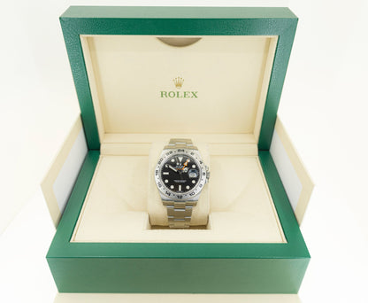 Rolex Explorer II "Steve McQueen" GMT Stainless Steel Black Dial 42mm Oyster Bracelet 216570 - Luxury Time NYC