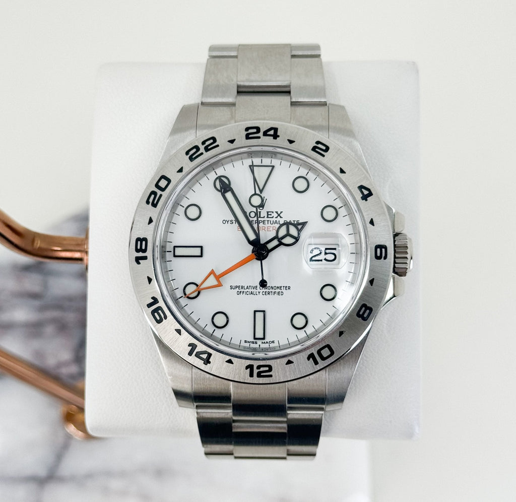 Rolex Explorer II "Steve McQueen" GMT Stainless Steel White Dial 42mm Oyster Bracelet 216570 - Luxury Time NYC