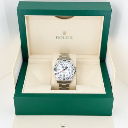 Rolex Explorer II "Steve McQueen" GMT Stainless Steel White Dial 42mm Oyster Bracelet 216570 - Luxury Time NYC