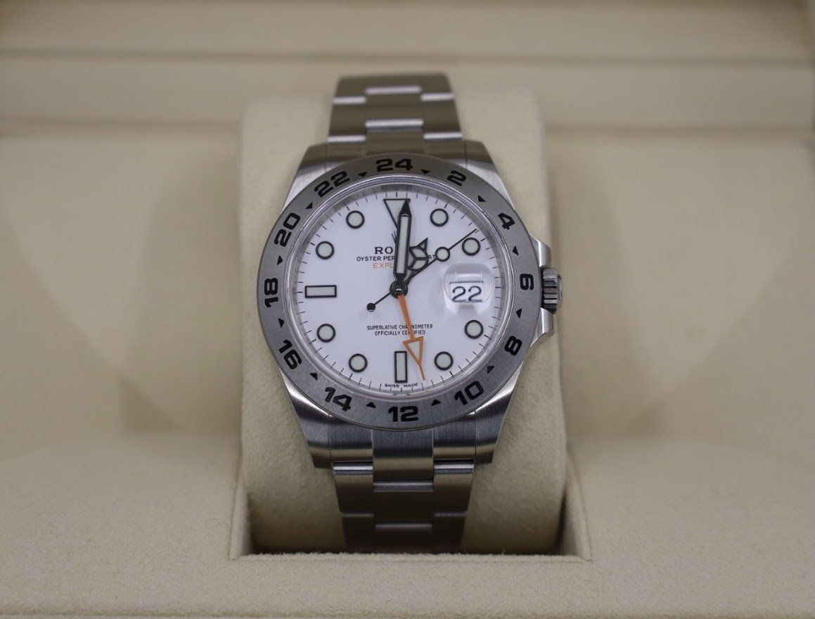 Rolex Explorer II "Steve McQueen" GMT Stainless Steel White Dial 42mm Oyster Bracelet 216570 - Luxury Time NYC INC