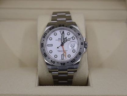 Rolex Explorer II "Steve McQueen" GMT Stainless Steel White Dial 42mm Oyster Bracelet 216570 - Luxury Time NYC INC