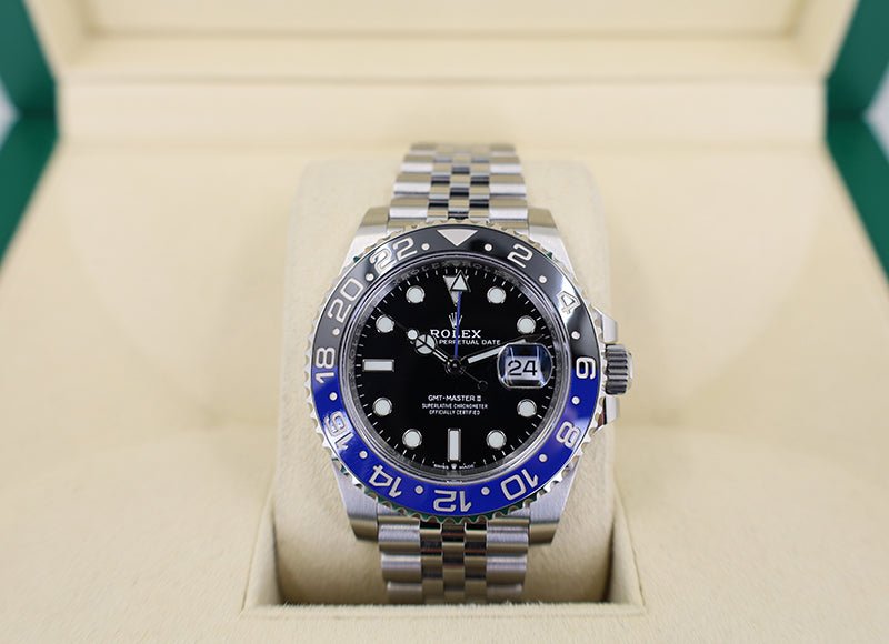 Rolex GMT Master II “Batgirl” Steel Black Dial Blue/Black Ceramic Bezel Jubilee Bracelet 126710BLNR - Luxury Time NYC