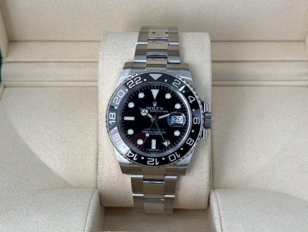 Rolex GMT Master II Stainless Steel Black Dial Ceramic Bezel Oyster Bracelet 116710LN - Luxury Time NYC
