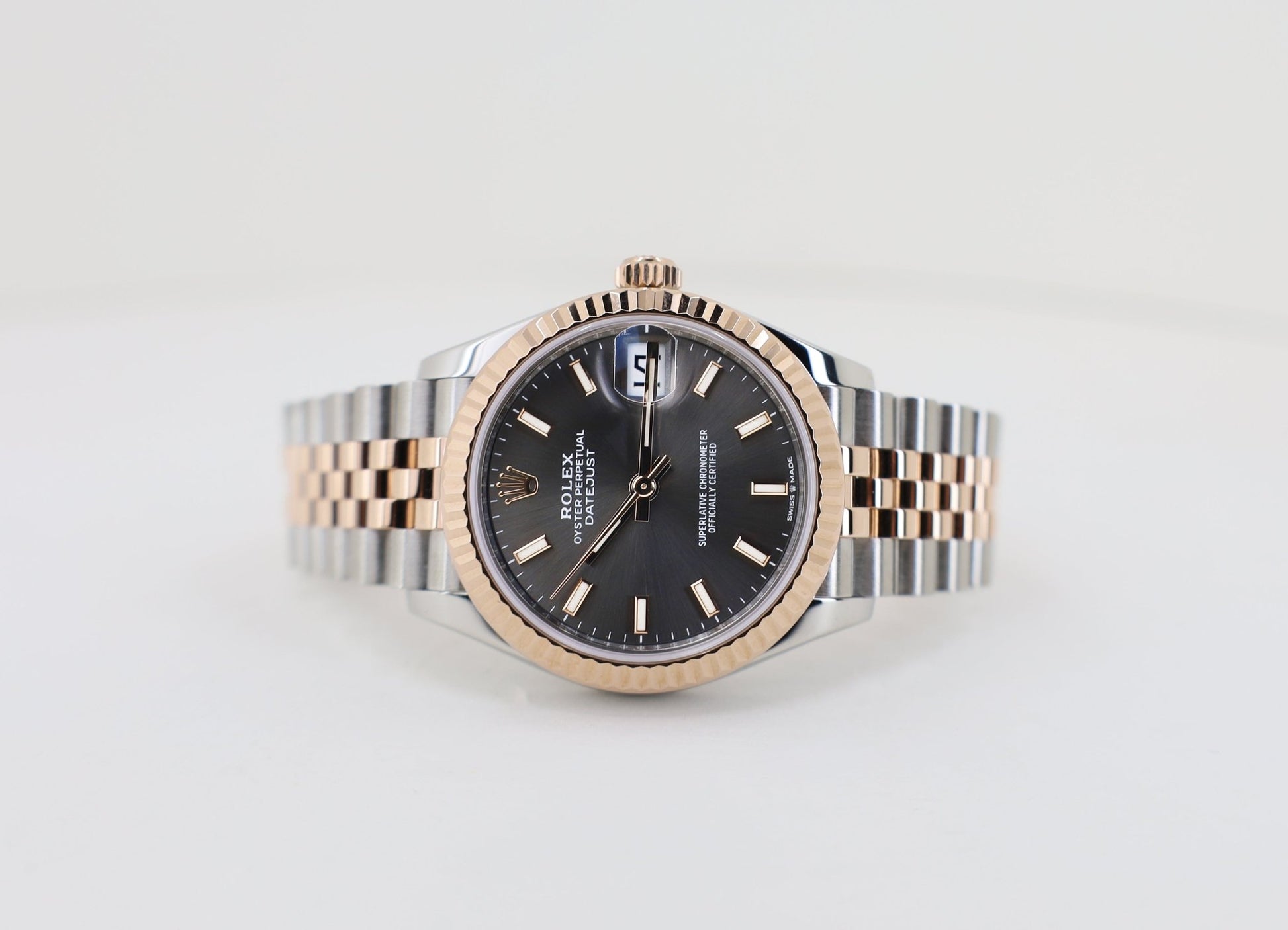 Rolex Lady-Datejust 31 Rose Gold/Steel Rhodium Index Dial & Fluted Bezel Jubilee Bracelet 278271 - Luxury Time NYC