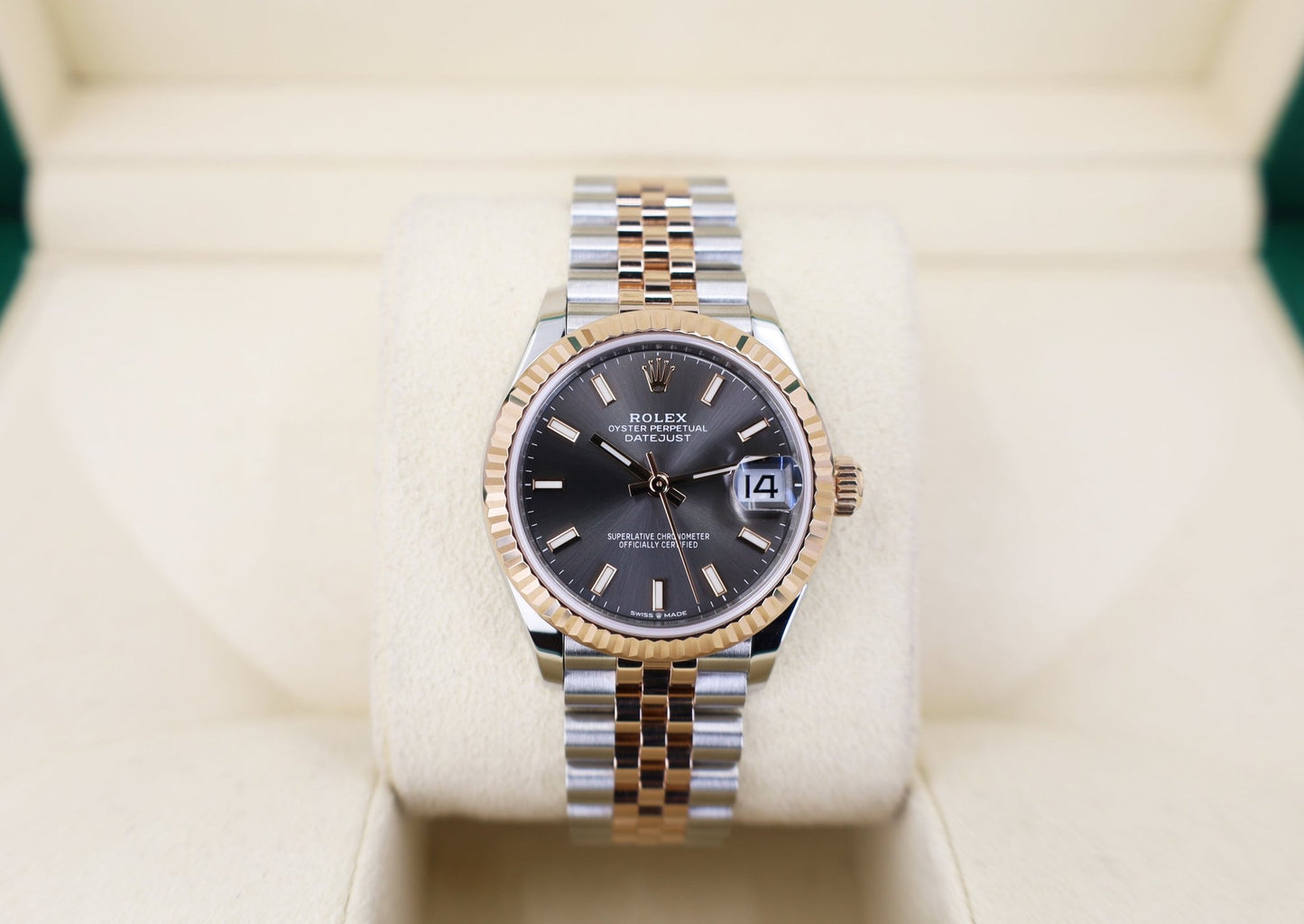 Rolex Lady-Datejust 31 Rose Gold/Steel Rhodium Index Dial & Fluted Bezel Jubilee Bracelet 278271 - Luxury Time NYC