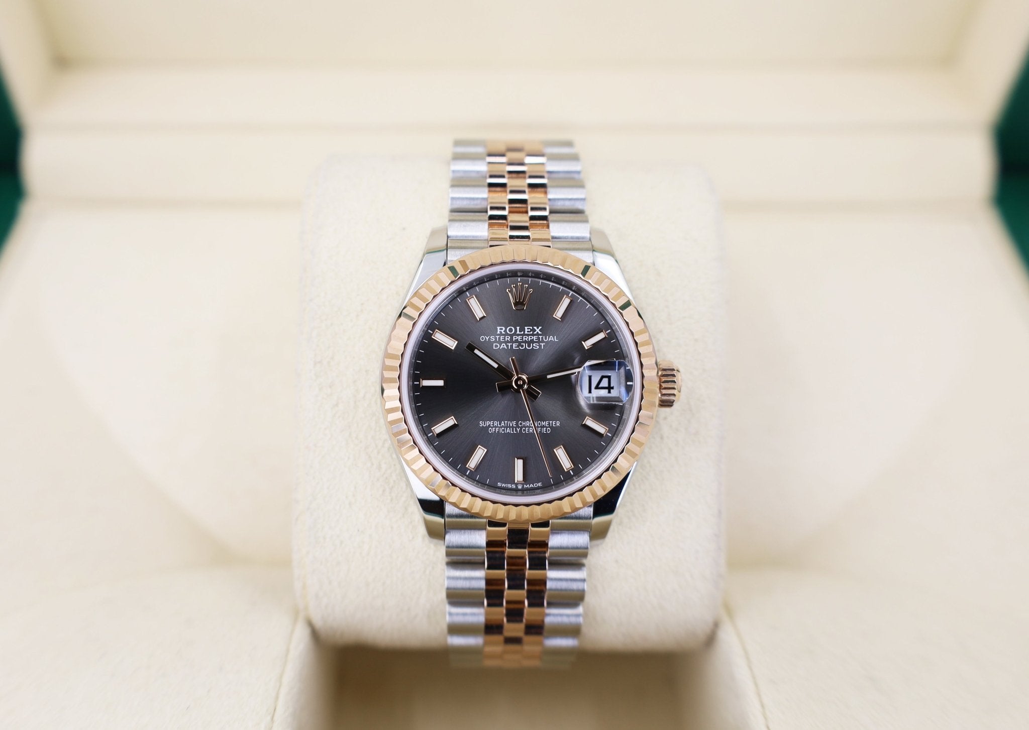 Rolex Lady-Datejust 31 Rose Gold/Steel Rhodium Index Dial & Fluted Bezel Jubilee Bracelet 278271 - Luxury Time NYC