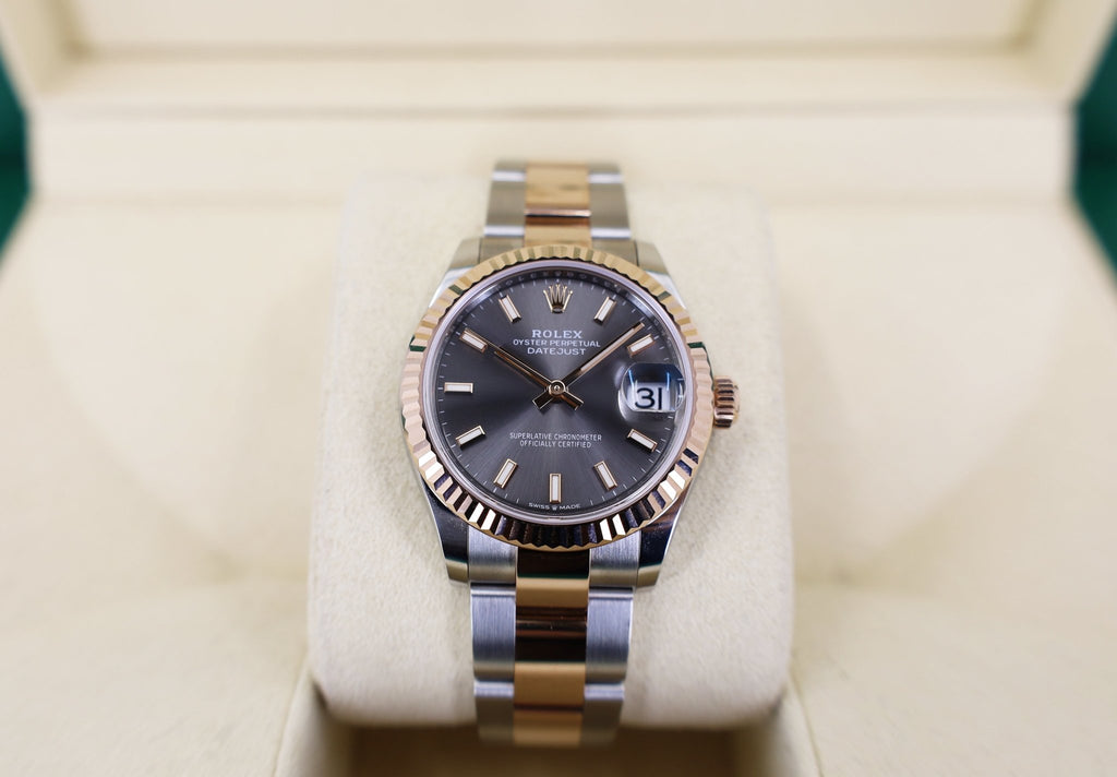 Rolex Lady-Datejust 31 Rose Gold/Steel Rhodium Index Dial & Fluted Bezel Oyster Bracelet 278271 - Luxury Time NYC