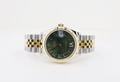 Rolex Lady-Datejust 31 Yellow Gold/Steel Olive Green Roman Diamond VI Dial & Fluted Bezel Jubilee Bracelet 278273 - Luxury Time NYC