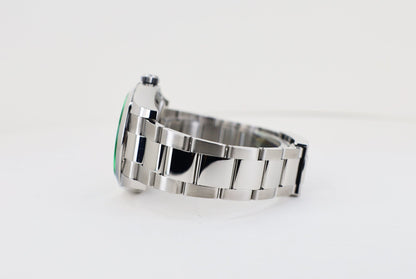 Rolex Milgauss Green Crystal Stainless Steel Black Dial Smooth Bezel Oyster Bracelet 116400GV - Luxury Time NYC