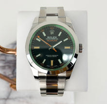 Load image into Gallery viewer, Rolex Milgauss Green Crystal Stainless Steel Black Dial Smooth Bezel Oyster Bracelet 116400GV - Luxury Time NYC