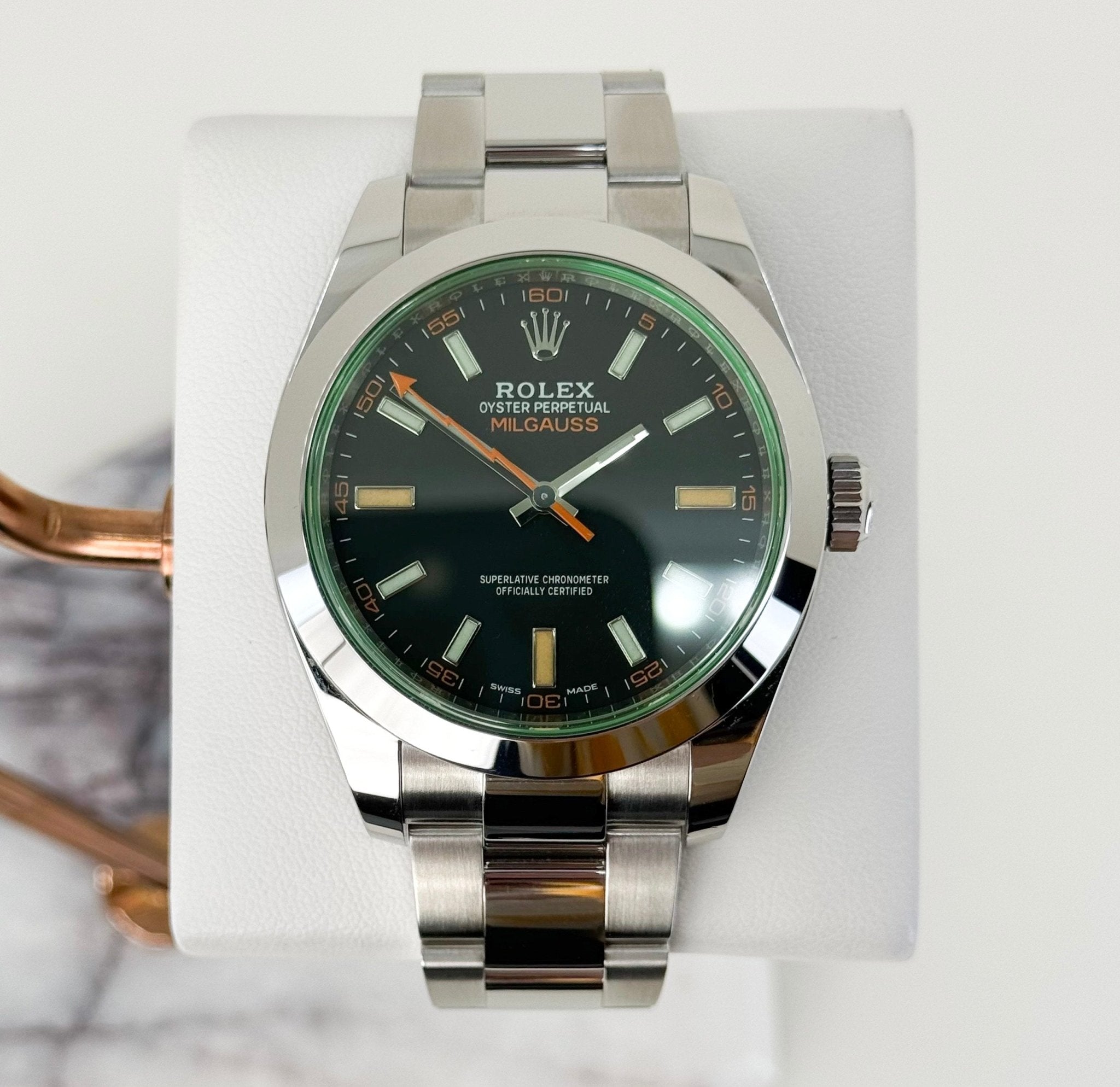 Rolex Milgauss 116400GV Green Crystal Black Dial Stainless Steel