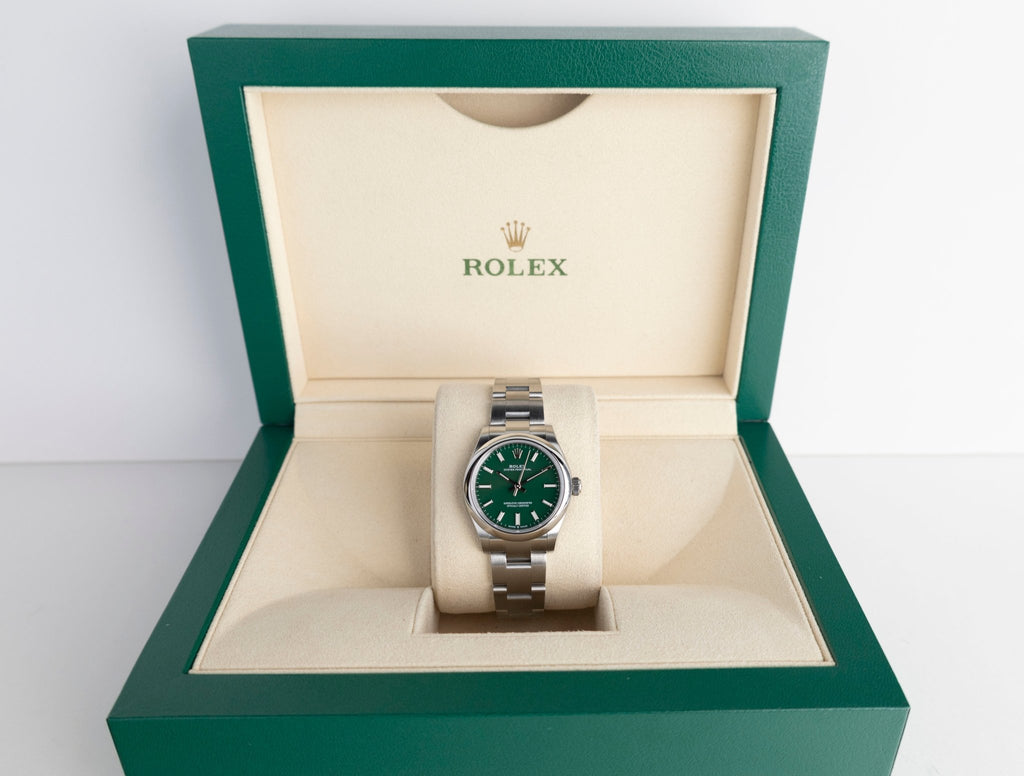 Rolex Oyster Perpetual 31 Watch - Domed Bezel - Green Index Dial - Oyster Bracelet - 2020 Release - 277200 greio - Luxury Time NYC