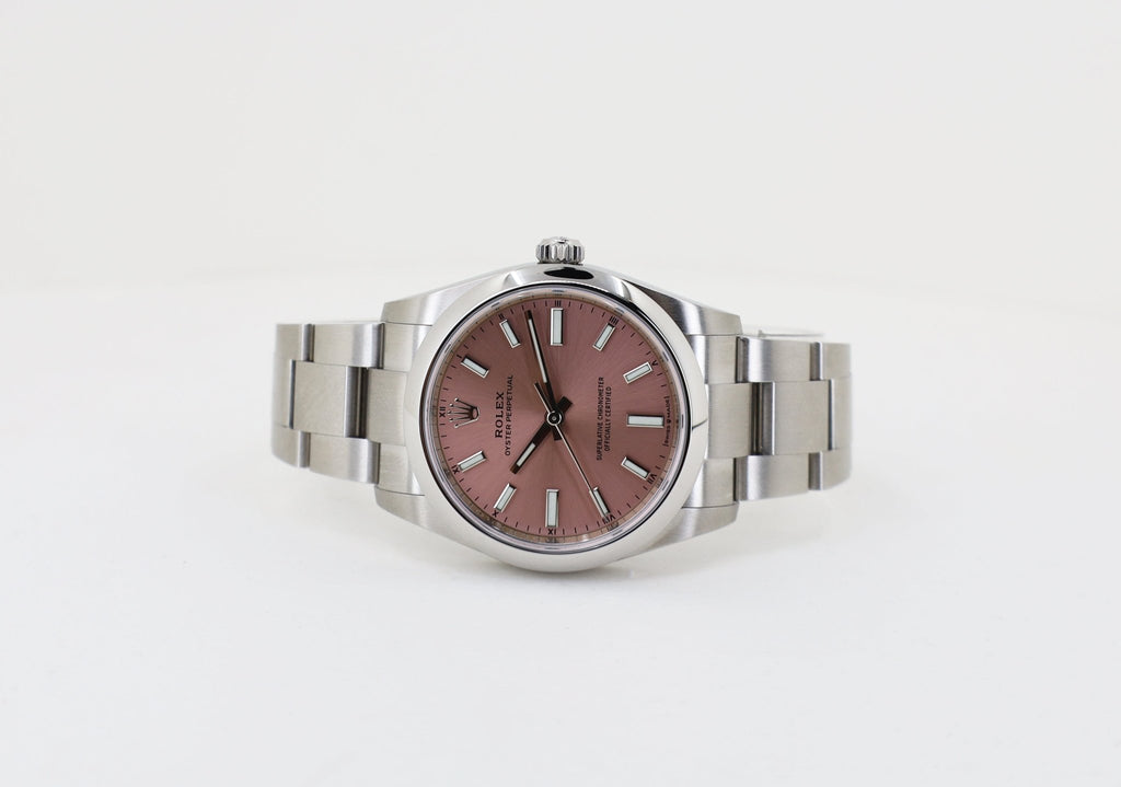 Rolex Oyster Perpetual 34 Watch - Domed Bezel - Pink Index Dial - Oyster Bracelet - 2020 Release - 124200 pio - Luxury Time NYC