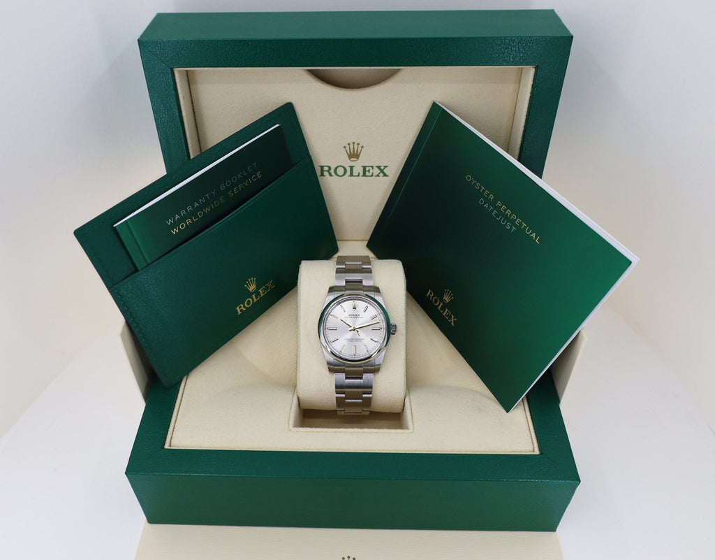 Rolex Oyster Perpetual 34 Watch - Domed Bezel - Silver Index Dial - Oyster Bracelet - 2020 Release - 124200 sio - Luxury Time NYC