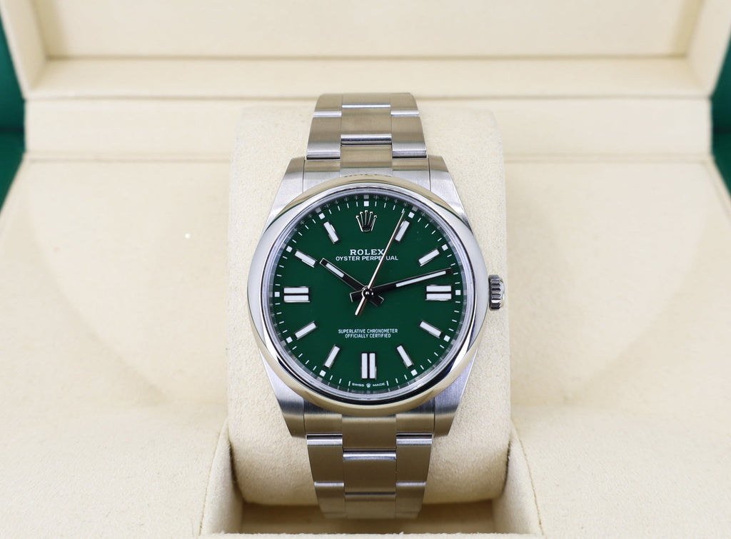 Rolex Oyster Perpetual 41 Watch - Domed Bezel - Green Index Dial - Oyster Bracelet - 2020 Release - 124300 greio - Luxury Time NYC