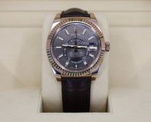 Load image into Gallery viewer, Rolex Sky-Dweller Rose Gold Dark Rhodium Index Dial Fluted Bezel Leather Strap 326135 - Luxury Time NYC