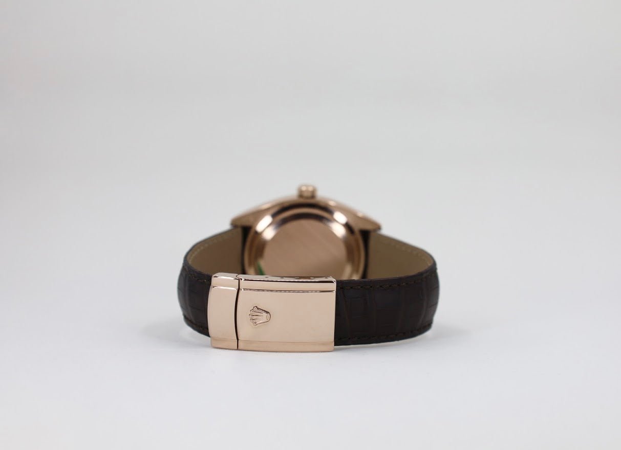 Rolex Sky-Dweller Rose Gold Dark Rhodium Index Dial Fluted Bezel Leather Strap 326135 - Luxury Time NYC