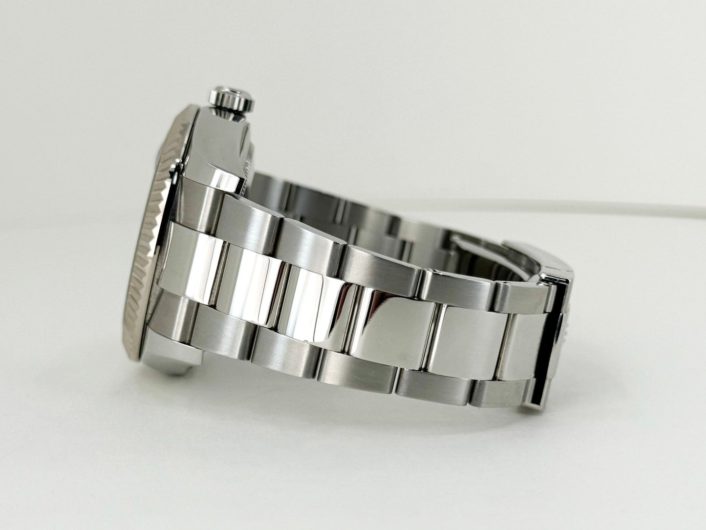 Rolex Sky-Dweller Stainless Steel Black Index Dial Fluted White Gold Bezel Oyster Bracelet 326934 - Luxury Time NYC