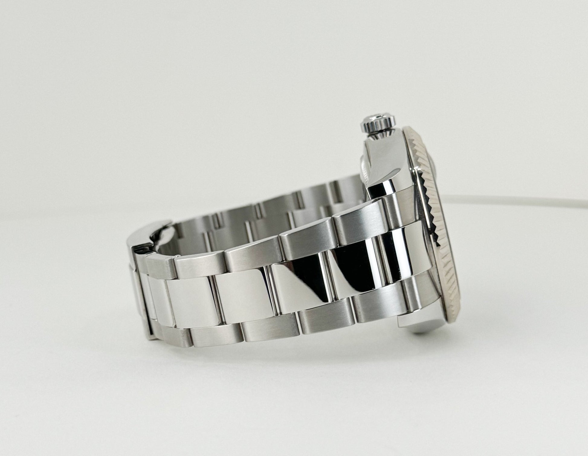 Rolex Sky-Dweller Stainless Steel Black Index Dial Fluted White Gold Bezel Oyster Bracelet 326934 - Luxury Time NYC