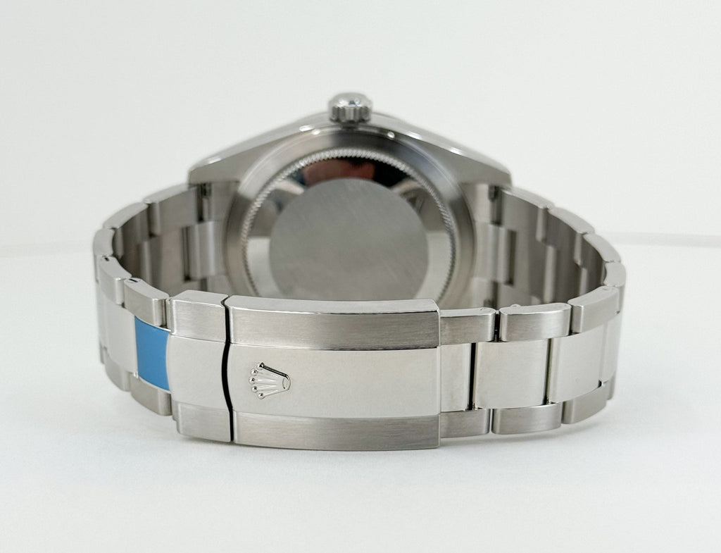 Rolex Sky-Dweller Stainless Steel Blue Index Dial Fluted White Gold Bezel Oyster Bracelet 326934 - Luxury Time NYC