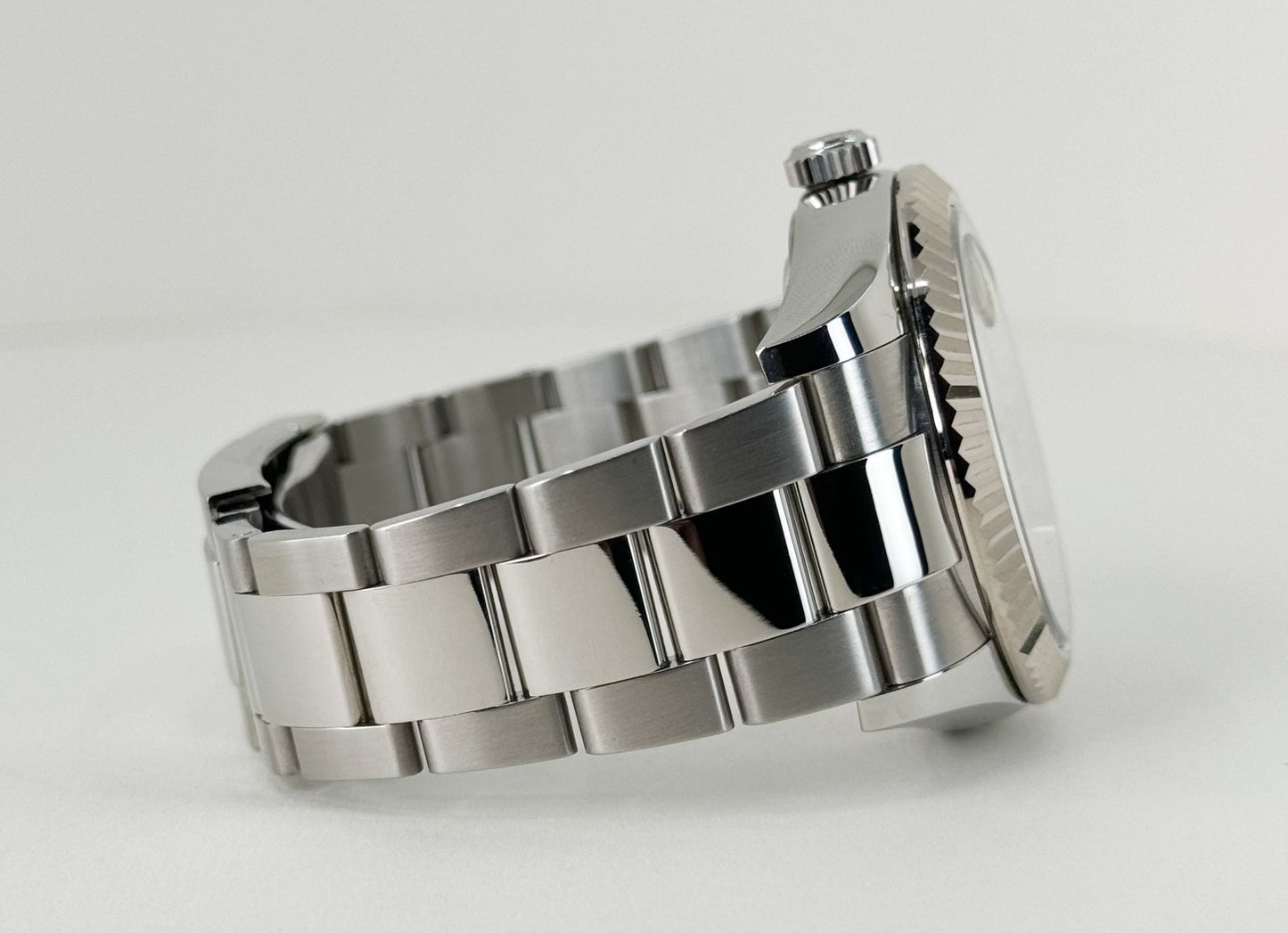 Rolex Sky-Dweller Stainless Steel White Index Dial Fluted White Gold Bezel Oyster Bracelet 326934 - Luxury Time NYC