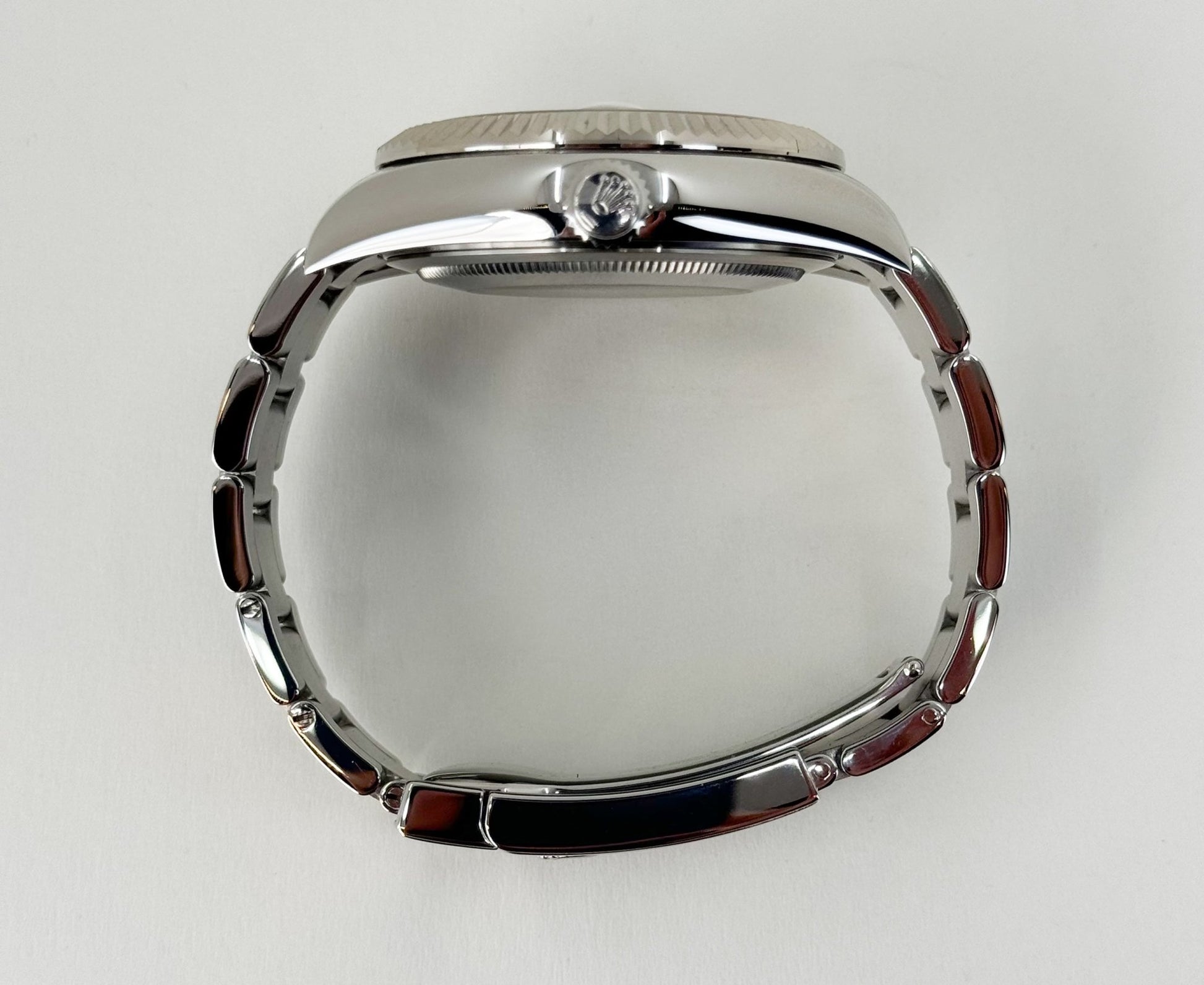 Rolex Sky-Dweller Stainless Steel White Index Dial Fluted White Gold Bezel Oyster Bracelet 326934 - Luxury Time NYC