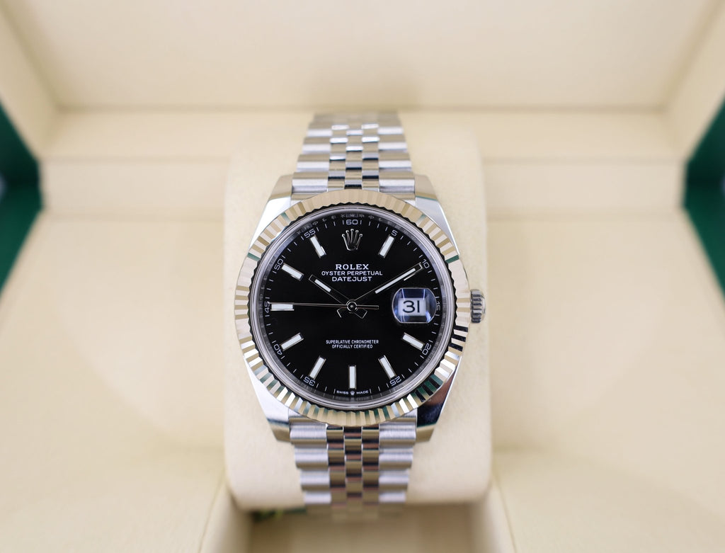 Rolex Steel and White Gold Rolesor Datejust 41 Watch - Fluted Bezel - Black Index Dial - Jubilee Bracelet - 126334 bkij - Luxury Time NYC