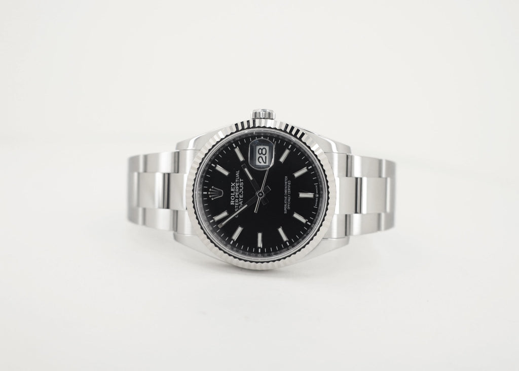 Rolex Steel Datejust 36 Watch - Fluted Bezel - Black Index Dial - Oyster Bracelet - 126234 bkio - Luxury Time NYC