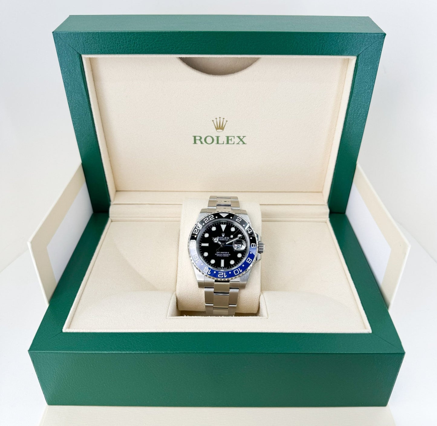 Rolex Steel GMT-Master II 40 Watch - Batman - Black Dial - Oyster Bracelet - 126710BLNR - Luxury Time NYC